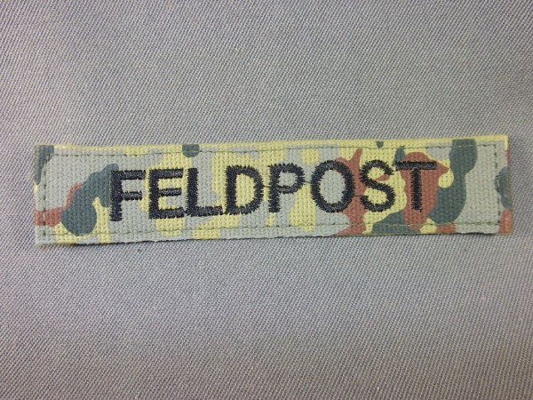 Namenstreifen Feldpost schwarz auf flecktarn maschinengestickt mit Klett