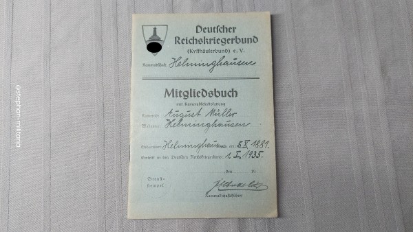 Deutscher Reichskriegerbund Mitgliedsbuch Kameradschaft Helminghausen 1935-1937