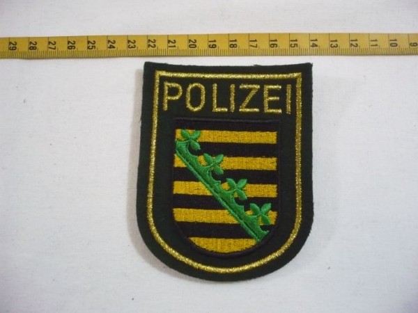 Sachsen: Armabzeichen, Polizei Sachsen, grün, Lurex gold maschinengestickt