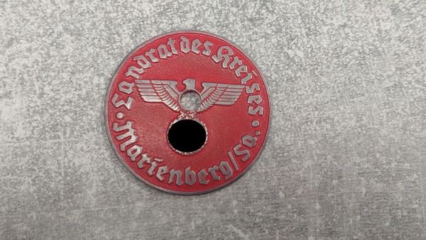 3. Reich KFZ-Zulassungsplakette Landrat des Kreises Marienberg / Sa. Neu