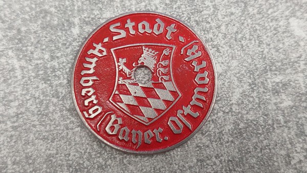 3.Reich Steuermarke KFZ Kennzeichen Plakette - Amberg (Bayer.Ostmark)