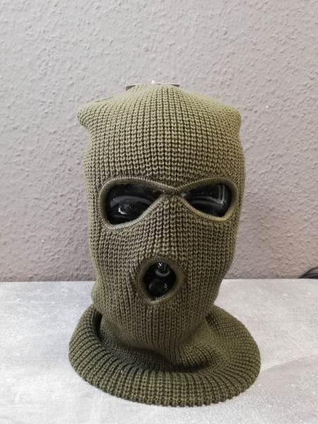 Kopfhaube Balaclava 3-Loch Polyacryl in oliv - NEU