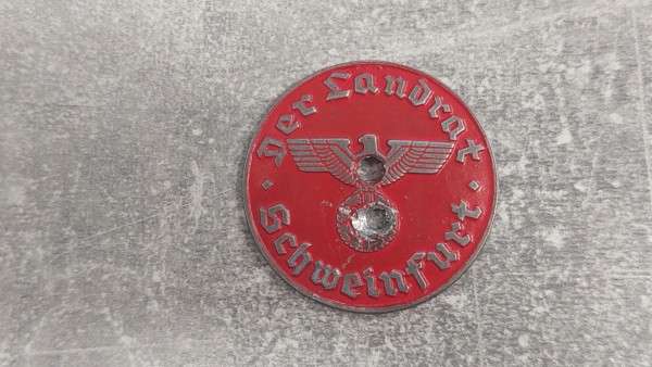 3.Reich KFZ-Zulassungsplakette - Schweinfurt entnazifiziert