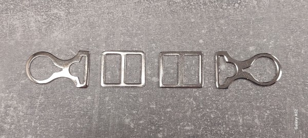 Tschakoriemen - Beschläge 2x Herzhaken Knopf 91 und 2x Schieber in silber