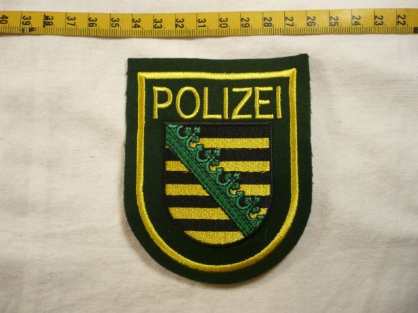 Sachsen: Armabzeichen, Polizei Sachsen, grün, maschinengestickt