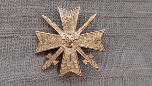 Regimentskreuz Kreuz Allzeit Bereit 1914 1.Res.K. 1 Klasse silber