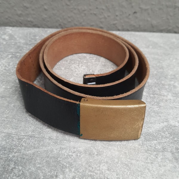 Hosengürtel BW Leder schwarz mit goldenem Schloss, 100cm