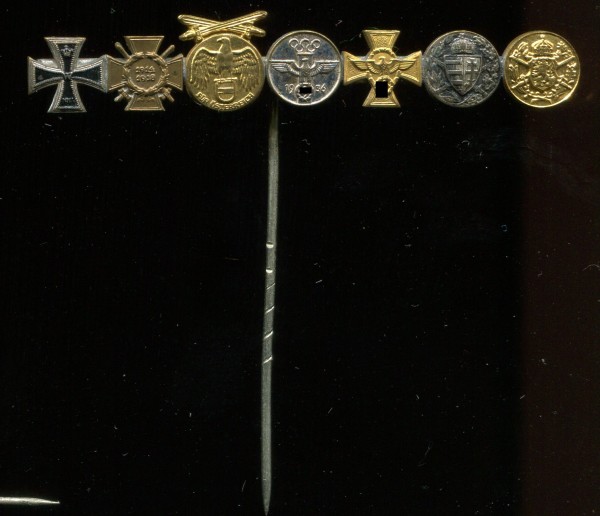 Deutsches Reich Miniaturnadel 7 Orden Eisernes Kreuz 2.Kl,Frontkämpfer,Olympia Erinnerungs Medaille,