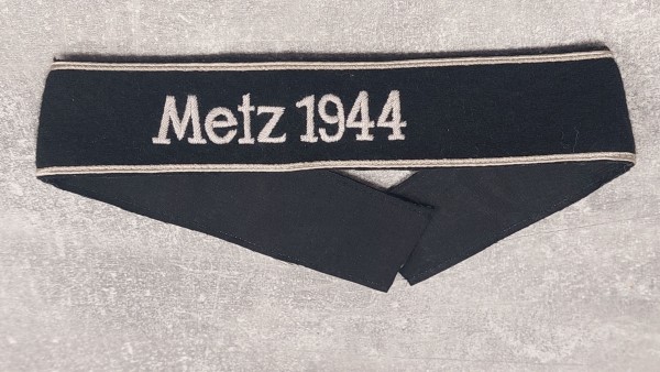 Wehrmacht Ärmelband Metz 1944 handgestickt matt, alte Deutsche Fertigung