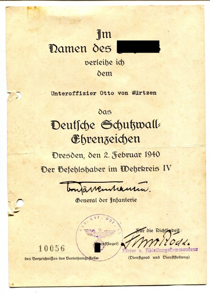 Wehrmacht Urkunde Schutzwall Ehrenzeichen, Entlassungschein, Übersendungsschreiben
