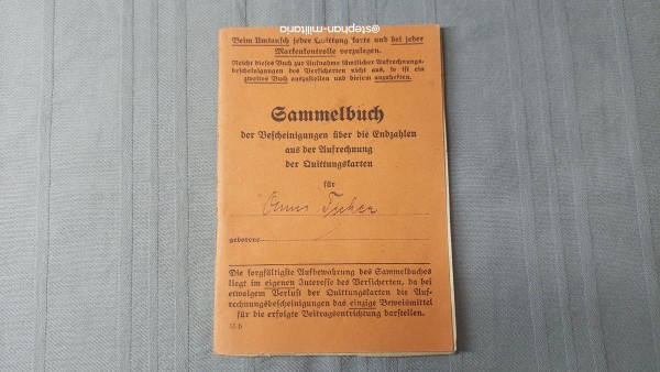 3.Reich Sammelbuch der Bescheinigungen über die Endzahlen- Versicherung