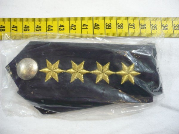 BUND: Schulterklappen Polizei blau, 4 Sterne gold, Druckknopf silber geätzt