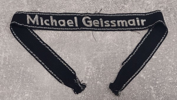 Waffen-XX Ärmelband Michael Geissmair Offizier handgestickt, alte Deutsche Fertigung