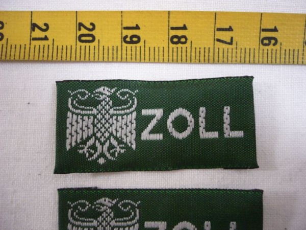 BUND: Armabzeichen ZOLL, weiss in grün gewebt, 20 x 40mm, 5 Stück