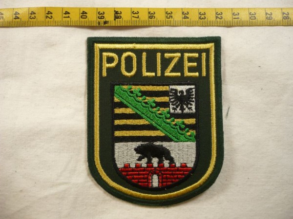 Sachsen-Anhalt: Armabzeichen, Polizei Sachsen-Anhalt, grün, maschinengestickt