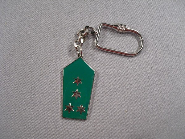Allgemein: Schlüsselanhänger Polizei Schulterklappe, 4 Sterne silber auf grün, Metall