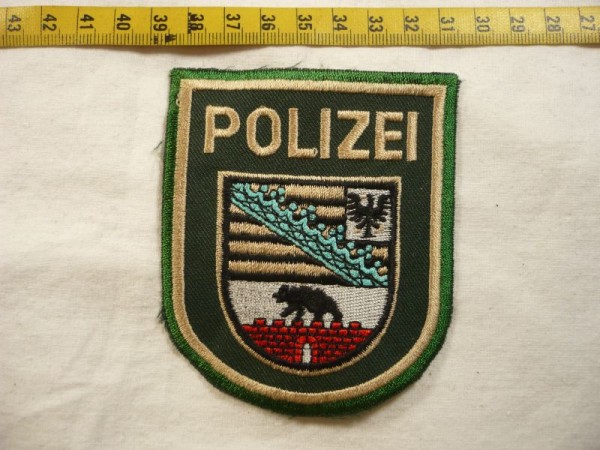 Sachsen-Anhalt: Armabzeichen, Polizei Sachsen-Anhalt, grün, maschinengestickt