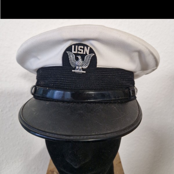 Schirmmütze US Navy mit Abzeichen weißer Deckel Größe ca 6 7/8
