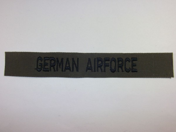 Namenstreifen German Airforce, schwarz auf oliv maschinengestickt ohne Klett