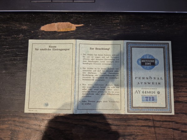 BRD Personalausweis britische Zone Schleswig 1948