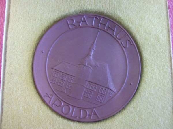 Meissen Medaille im Etui, Rathaus Apolda zur Erinnenrung an den Besuch in Apolda