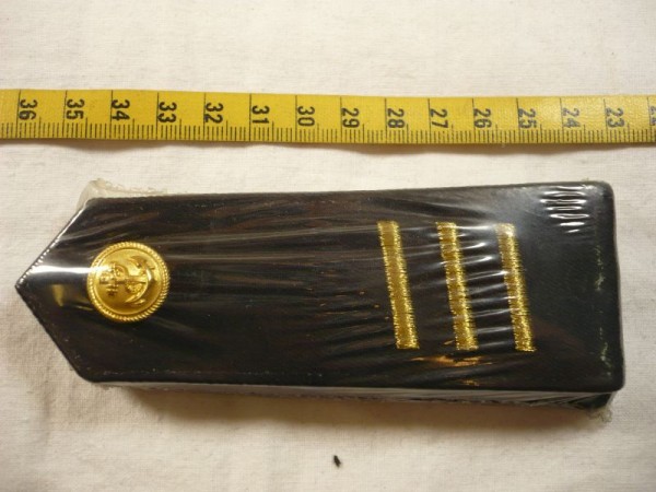 Allgemein: Schulterklappen Wasserschutzpolizei Frepo blau, 3 Balken gold 5mm für 15 Jahre, Druckknopf gold mit Anker