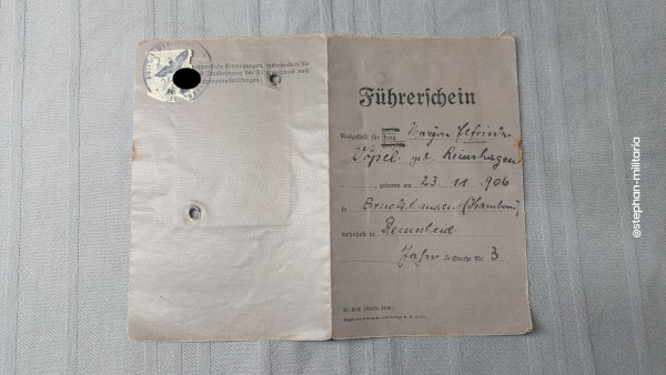 3.Reich Führerschein von 1937 für eine Frau - Remscheid