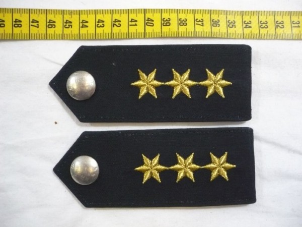 Allgemein: Schulterklappen Polizei blau, 3 Sterne gold, Druckknopf silber geätzt