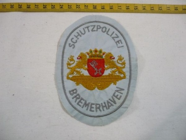 Bremen: Armabzeichen, Schutzpolizei Bremerhaven, alte Art, grau, maschinengestickt