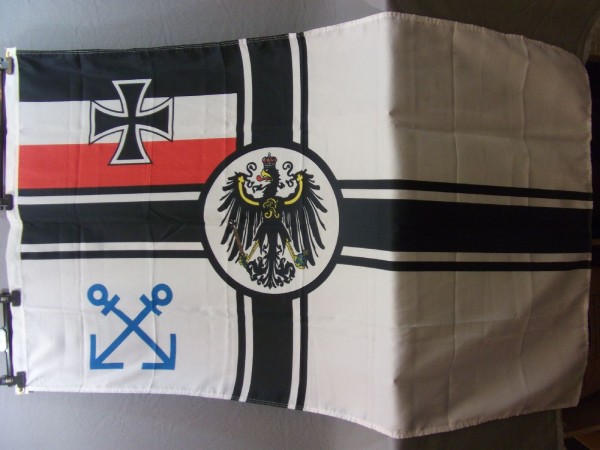 Fahne Deutsches Reich 1871- 1918: Lotzenflagge, 90 x 160 cm, wie Reichskriegsflagge WW1, jedoch mit gekreuzten Ankern unten Links