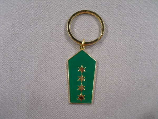 Allgemein: Schlüsselanhänger Polizei Schulterklappe, 4 Sterne gold auf grün, Metall