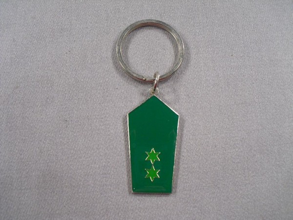 Allgemein: Schlüsselanhänger Polizei Schulterklappe, 2 Sterne grün auf grün, Metall