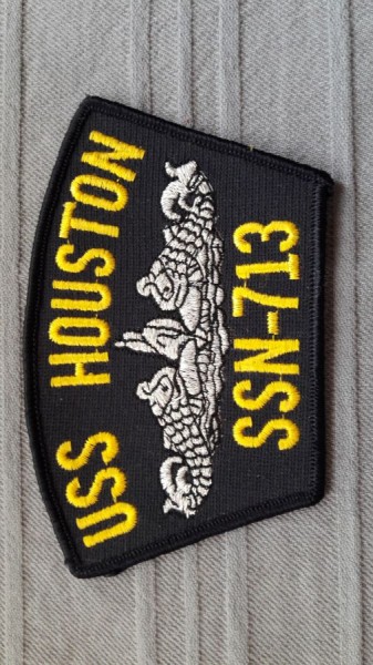 Baseballcap Aufnäher USS Houston SSN-713 Fische in silber Lurex