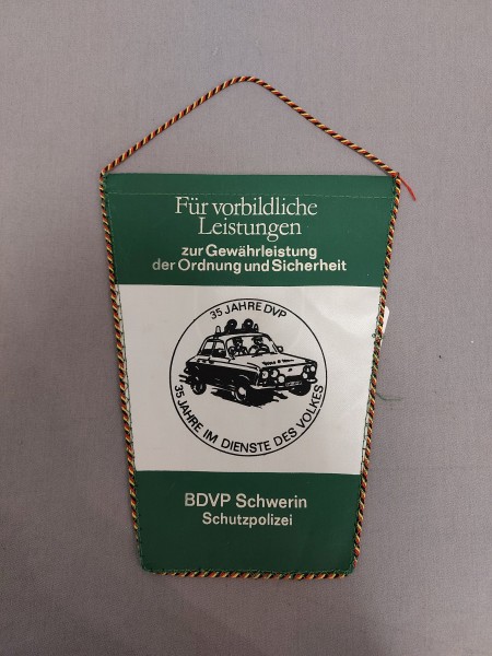 DDR Tischfahne/ Tischwimpel 35 Jahre BDVP Schwerin Schutzpolizei