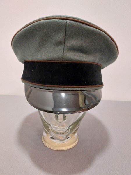 Waffen XX Schirmmütze Offizier, feldgrau Trikot, braune Paspel Grösse 64
