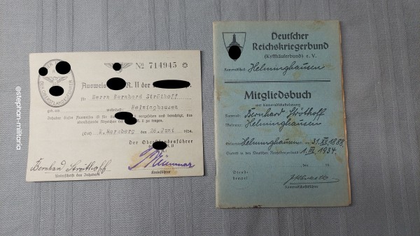 Deutscher Reichskriegerbund Mitgliedsbuch und Ausweis X.A.R.II der NXDAP - Helminghausen