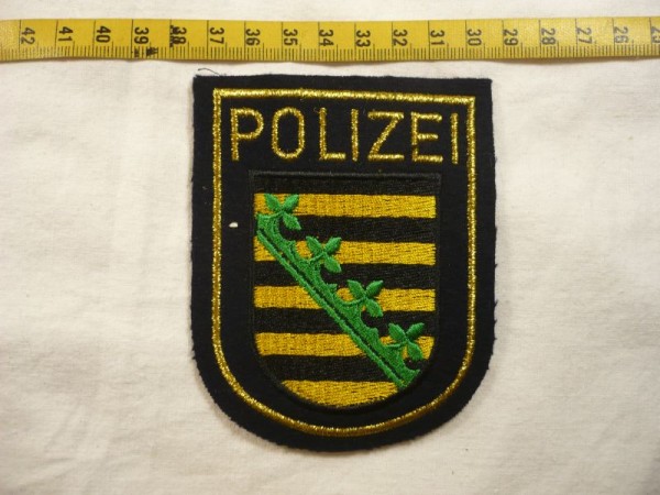 Sachsen: Armabzeichen, Wasserschutzpolizei Sachsen, blau, Lurex gold maschinengestickt