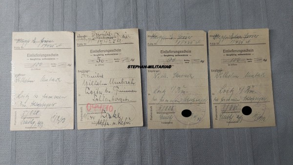 3.Reich Einlieferungsschein Feldpostamt für Geld - 4 Stück von dem selben Soldaten