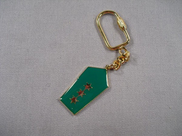Allgemein: Schlüsselanhänger Polizei Schulterklappe, 3 Sterne gold auf grün, Metall