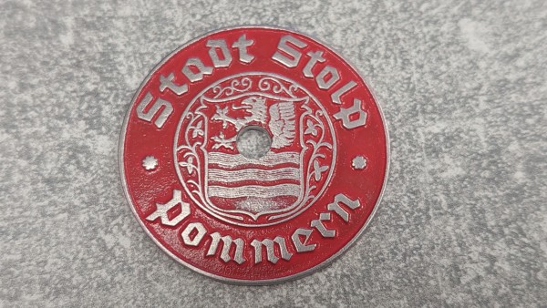 3.Reich Steuermarke KFZ Kennzeichen Plakette - Stadt Stolp Pommern