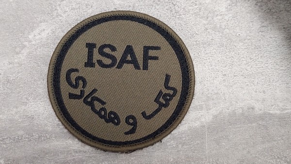 Bundeswehr Verbandsabzeichen ISAF schwarz auf oliv mit Klett 7,5cm