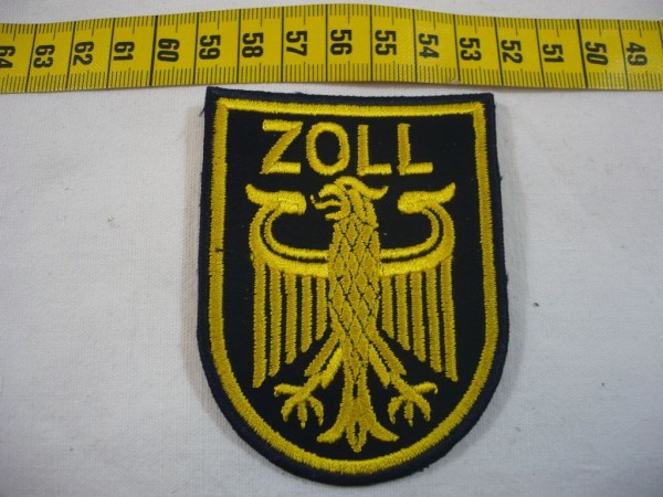 BUND: Brustabzeichen ZOLL, Wasserzoll, gelb auf blau maschinengestickt