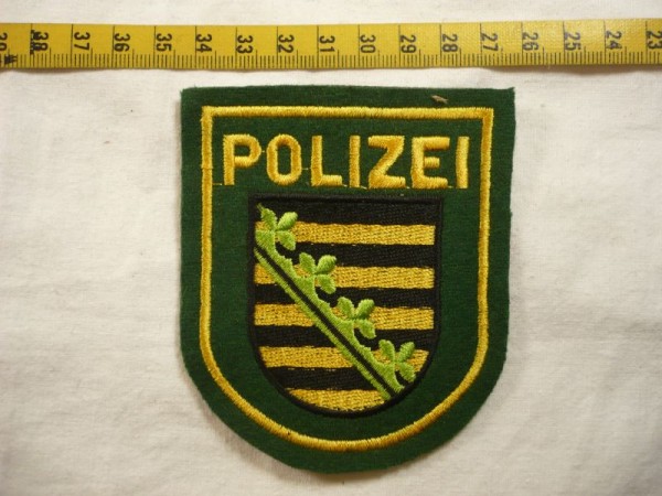 Sachsen: Armabzeichen, Polizei Sachsen, grün, maschinengestickt