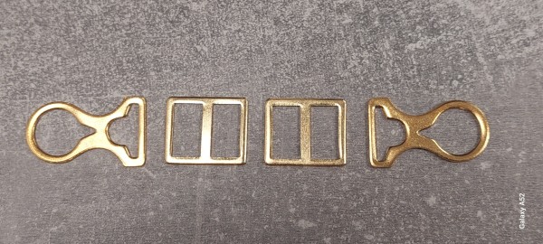 Tschakoriemen - Beschläge 2x Herzhaken Knopf 91und 2x Schieber in gold