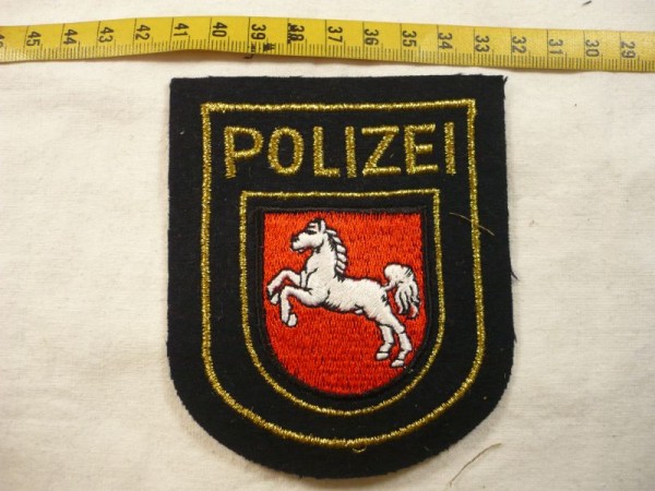 Niedersachsen: Armabzeichen, Wasserschutzpolizei Niedersachsen, blau, Lurex gold maschinengestickt