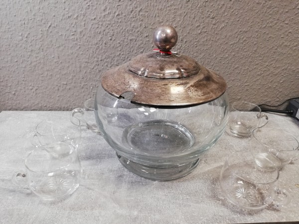 Bowle Schale mit 6 Gläsern - Besatzung M66 Ihrem Kommandanten zur Hochzeit