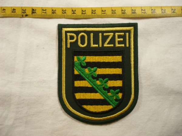 Sachsen: Armabzeichen, Polizei Sachsen, grün, maschinengestickt