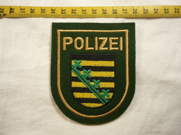 Sachsen: Armabzeichen, Polizei Sachsen, grün, maschinengestickt