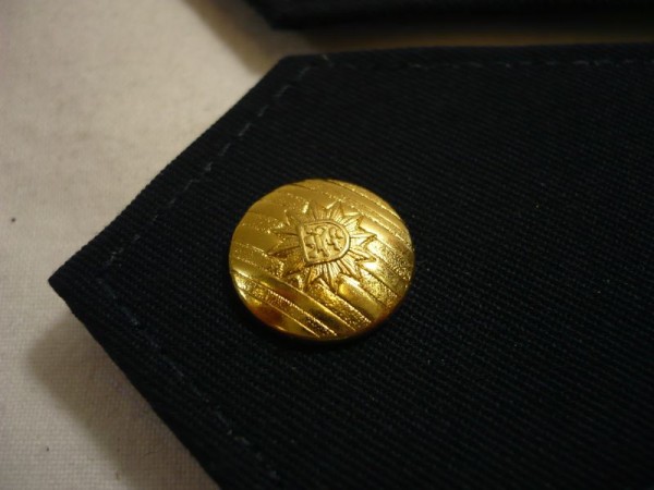 Hessen: Schulterklappen Polizei Hessen blau, 1 goldene Lyra 27mm, Druckknopf Gold mit Hessen Wappen