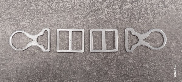 Tschakoriemen - Beschläge 2x Herzhaken Knopf 91 und 2x Schieber in Aluminium